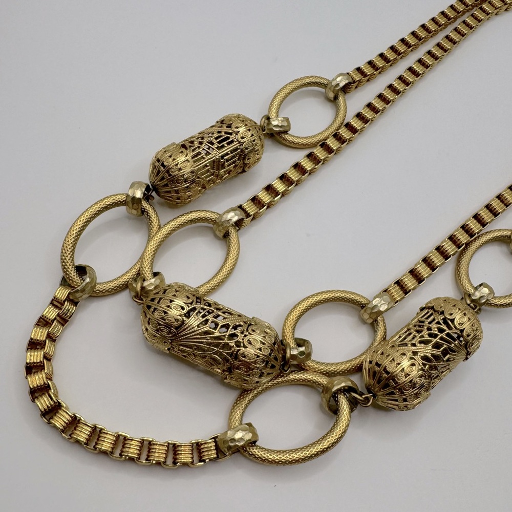 YSL Vintage Long Box Chain Filigree Barrel Necklace - Picture 7 of 13